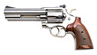 © jhon - Polished stainless steel revolver with polished wood grip and black frame isolated on a transparent background