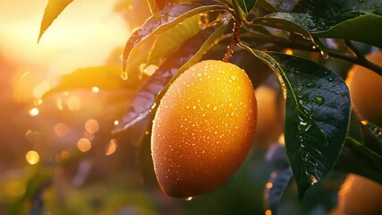 mango on branch at sunset video