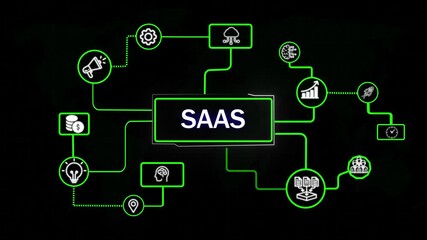 Software as a Service SaaS. Software concept. Business, modern technology, internet and networking concept grid and map background.