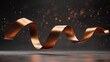 © MDOFF656 - A smooth, copper ribbon is floating in the air against a black background. The ribbon's curves and undulating shape create an elegant contrast with its metallic texture.