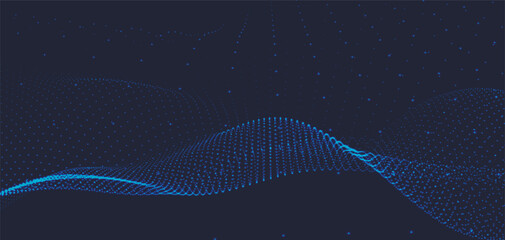 Wall Mural - abstract background with dynamic colorful wave. futuristic dotted wave of bright particles. dark bac