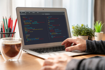Wall Mural - software development programming on computer screen for modish application and program coding