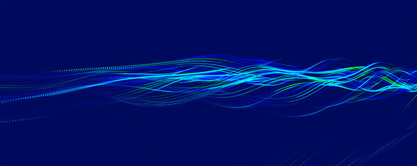 Wall Mural - multicolored wave of glowing dots. futuristic dot wave of bright particles, on dark background. inte