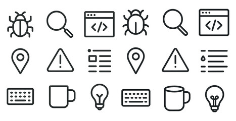 Web development line icons set – outline, coding, design elements for digital projects