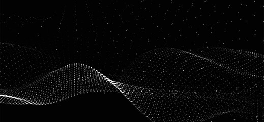 Wall Mural - abstract background with dynamic black and white wave. futuristic dotted wave of bright particles on