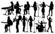 © GenAi - Diverse group of women musicians playing various instruments and singing silhouette