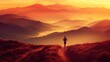 © Nadzeya - The silhouette of a lone runner is captured on a mountain trail against a spectacular orange sunset. Layers of hills and misty valleys create a breathtaking landscape, evoking a sense of freedom, endu