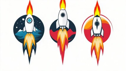 Canvas Print - three rockets soaring through the sky, ideal for use in illustrations about space exploration, techn