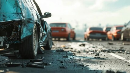 Wall Mural - a car left stranded on the side of the road, suitable for use in scenes depicting abandonment, isola