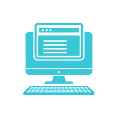 Desktop Computer Screen with Browser Window Icon Website Design Template UI UX Vector Turquoise and White isolated on black
