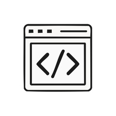 Web Development Coding Window with Bracket Symbol Tech Icon in Simple Flat Vector