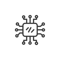 Wall Mural - minimalist line art: microchip icon on white background, technology symbol