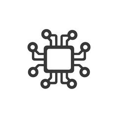 Wall Mural - minimalist microchip icon: central square with circular connections on white