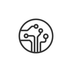 Wall Mural - minimalist circuit board icon in circle, technology concept, isolated on white background