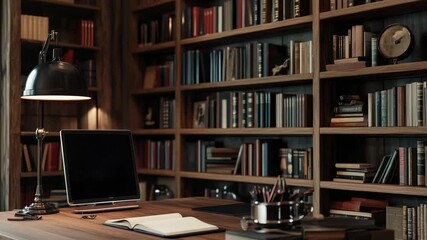 Wall Mural - a laptop computer sitting on a wooden desk