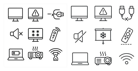 Wall Mural - set of icons for electronics and devices, including a laptop, a remote, a projector, and a keyboard