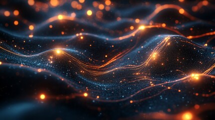 Wall Mural - abstract glowing particles flowing in dark waves (1)