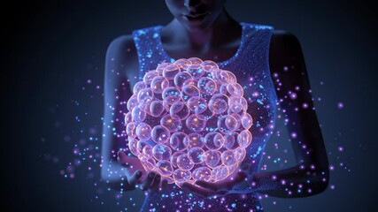 Wall Mural - Luminous bubble sphere radiating energy gradually emerging from human body, symbolizing transformative life force and mystical biological connection against dark ethereal background