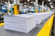 © Moopingz - Stacks of printed materials on a conveyor belt, in a printing factory, ready for distribution.