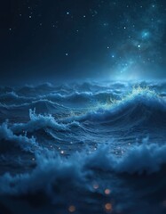 Wall Mural - celestial ocean scene with twinkling starlight. flowing energy waves create a dreamscape of wonder m
