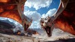 © svastix - A stunning fantasy landscape features two fierce dragons soaring through a dramatic sky, representing power, freedom, and mythology with breathtaking visual storytelling.