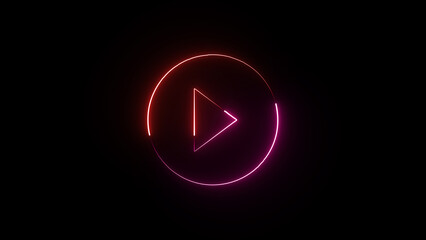 Neon play button glowing in a dark background representing digital media and playback concept for modern design