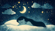 © AI PP - Healthy sleep concept, beautiful woman sleeping happily on bed at night. Generative Ai.