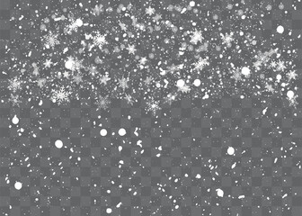 Wall Mural - Christmas snow. Falling snowflakes on a dark background. Snowfall. Vector illustration.