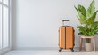 © nilawan - Stylish orange suitcase beside a potted plant in a modern room