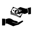 © QuickDesign24 - Hand giving money to another hand depicting a financial transaction or payment exchange process on transparent background