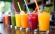 © si - Colorful and refreshing juice options for healthy living and summer enjoyment at a vibrant café bar, cut out. High quality