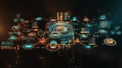 Wall Mural - mobile phone connecting various data points in futuristic network visualization