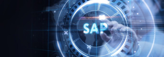 SAP System Software Automation concept on virtual screen data center. Business, modern technology, internet and networking concept.