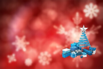 Wall Mural - christmas tree shape on red snowflake design