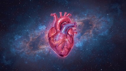 Wall Mural - Human heart in space. 3D rendering. Science fiction art.