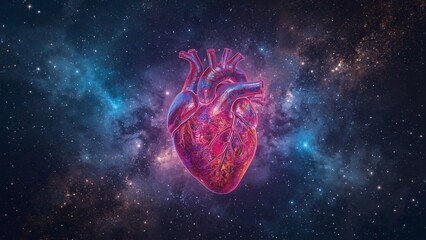 Wall Mural - Human heart in space. 3D rendering. Science fiction art.