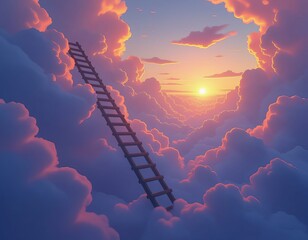 Wall Mural - Ladder in the clouds. 3d render. Business success concept