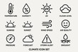 © Nataliia - Weather and climate icon set featuring temperature, humidity, uv, cloud level, sunrise, and more