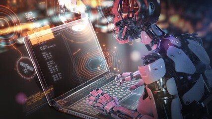 Wall Mural - robot with holographic data displaying futuristic technology