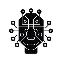 stylized ai head with circular connectors and circuit board pattern