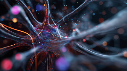 Wall Mural - an abstract digital representation of a glowing neuron or neural network with interconnected lines a