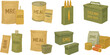 © faradillah - Military Ammo Boxes and Survival Food Rations in Colorful Loose Watercolor Style Tactical War Supplies and Emergency Gear Illustration | Generative AI