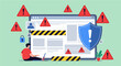 © Fendi - Cybersecurity Threat, Warning, and Data Protection Concept. illustration depicts a cybersecurity threat, showing warning signs, a protected browser, and a distressed user, conveying internet security