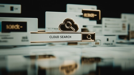Wall Mural - cloud search interface: a stylized, futuristic cloud search interface with floating data windows and