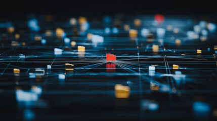 Wall Mural - digital network: an abstract depiction of a digital network. cubes are connected by lines, forming a