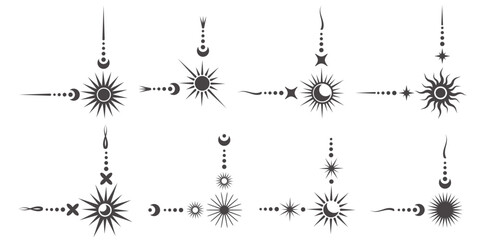 Wall Mural - Mystic celestial border with moon and stars ornaments. Astrologic frame with spiritual elements. Vector dividers and fantasy corners with pattern of esoteric astral decorations.