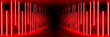 © klyaksun - Abstract red neon tunnel corridor with glowing light strips in perspective - luminous pathway leading into darkness for cyberpunk design, gaming bg or technology presentation with illumination effect.