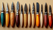 © Its - Mockup Collection of various pocket knives with wooden handles displayed on a neutral background