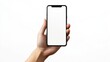 © Olga Phoenix - Hand holding blank smartphone with white screen for mockup display