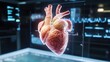 © Mnur - A human heart displayed digitally showing medical data on a screen